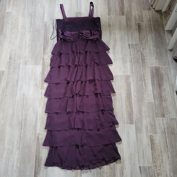 R&M Richards Formal Dress w/ Jacket Set, 14, Plum, Sequins Ruffle Wedding, EUC - Picture 5 of 13